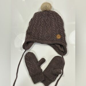 H&M Brown Cable Knit Hat and Mittens Set